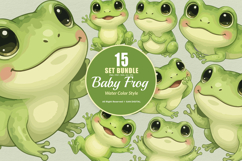 15 Bundle Watercolor Baby Frog Green Animal Pond Gama Product Image 1