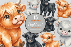 15 Bundle Watercolor Highland Buffalo Horn Farm Sticker Product Image 1