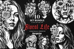 10 Bundle Dark Art Floral Life Girl Women with Rose Plant Product Image 1