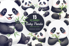 15 Bundle Watercolor Baby Panda Animal Black White Bear Cute Product Image 1