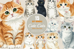 15 Bundle Watercolor Cute Cats Kitten Fluffy Pet Lovers Product Image 1