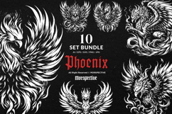 10 Bundle Dark Art Phoenix Flaming Bird Flying Myth Creature Product Image 1