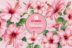 15 Bundle Watercolor Hibiscus Flower Blossom Hawaiian Floral Product Image 1