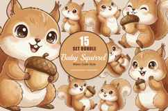 15 Bundle Watercolor Baby Squirrel Rodent Nut Animal Tree Product Image 1