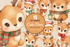 15 Bundle Watercolor Cute Deer Stag Animal Buck Forest Wild Product Image 1