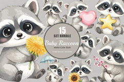 15 Bundle Watercolor Baby Raccoon Cute Animal Forest Lovely Product Image 1