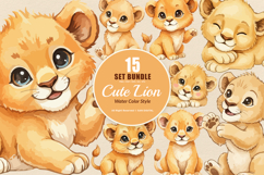 15 Bundle Watercolor Cute Lion King Jungle Animal Wildlife Product Image 1