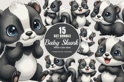 15 Bundle Watercolor Baby Skunk Stripe Forest Animal Kids Product Image 1
