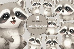 15 Bundle Watercolor Cute Raccoon Baby Animal Forest Lovely Product Image 1