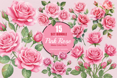 15 Bundle Watercolor Pink Rose Love Romantic Couple Feminine Product Image 1