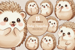 15 Bundle Watercolor Baby Hedgehog Animal Kids Spines Chibbi Product Image 1