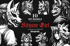 10 Bundle Dark Art Kitsune Girl Mask Japanese Fox Geisha Product Image 1