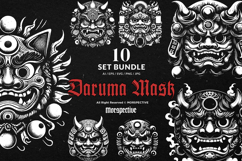 10 Bundle Dark Art Japanese Daruma Hannya Demon Mask Tattoo Product Image 1