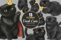 15 Bundle Watercolor Dark Cats Kitten Demon Devil Pet Product Image 1