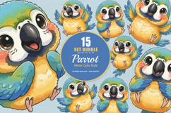 15 Bundle Watercolor Colorful Baby Parrot Cute Bird Macaw Product Image 1