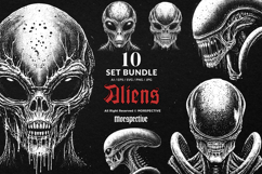 10 Bundle Dark Art Alien Head Ufo Monster Gothic Horror Product Image 1