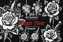 10 Bundle Dark Art Dagger Rose Knife Stab Floral Bleed Sword Product Image 1