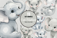 15 Bundle Watercolor Elephant Cute Happy Animal Wildlife Product Image 1
