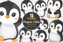 15 Bundle Watercolor Chibi Penguin Cute Kids Cold Baby White Product Image 1