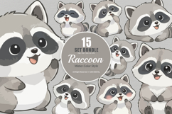 15 Bundle Watercolor Raccoon Cute Baby Animal Forest Wild Product Image 1