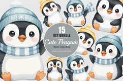 15 Bundle Watercolor Baby Penguin Cute Kids Cold Ice White Product Image 1