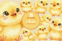 15 Bundle Watercolor Small Chicks Yellow Chicken Kids Product Image 1