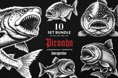 10 Bundle Dark Art Piranha Beast Animal Fishing Fish Tattoo Product Image 1