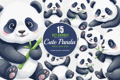 15 Bundle Watercolor Cute Panda Animal Bamboo Baby Cute Product Image 1