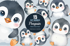 15 Bundle Watercolor Cute Penguin Baby Kids Ice White Animal Product Image 1