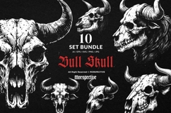 10 Bundle Dark Art Bull Skull Animal Beast Bone Horn Tattoo Product Image 1