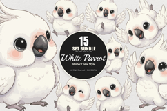 15 Bundle Watercolor White Baby Parrot Cute Bird Macaw Product Image 1