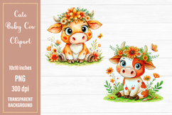 Watercolor Cute Baby Cow Clipart | 2 Sublimation designs Product Image 1