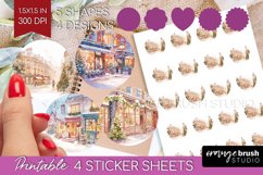 Christmas City Round Sticker - Cozy Christmas Printable Product Image 1