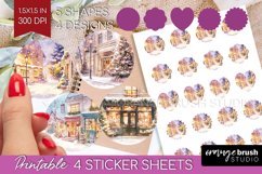Christmas City Round Sticker - Cozy Christmas Printable Product Image 1