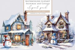 Snowman clipart, Cottage clipart, Christmas bundle clipart Product Image 1