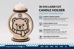 Cute Winter Animal Candle Holder SVG | Laser Cut Decor Product Image 1