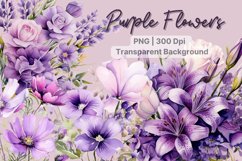 Purple flowers clipart, Watercolor Purple floral clipart Product Image 1