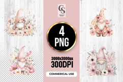 Watercolor Floral Gnome Illustration Clipart Sublimation PNG Product Image 1