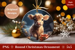 Christmas Ornament PNG, Christmas Highland Cow Product Tag Product Image 1