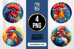 Colorful Rooster Clipart Sublimation PNG Product Image 1