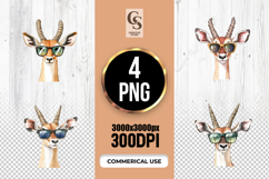 Watercolor Antelope Gazelle with Sunglasses PNG Product Image 1