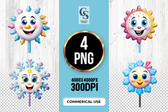 Cute Sun Snow Cartoon Lollipop Faces clipart sublimation PNG Product Image 1