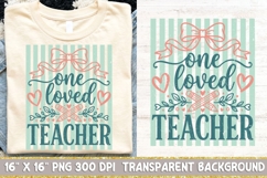 One Loved Teacher Png, Retro Striped Teacher Sublimation Png Product Image 1