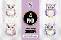 Cute Lavender Owl Watercolor Clipart Sublimation PNG Product Image 1