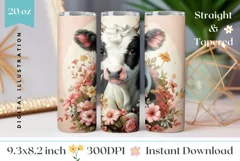 Cute Cow Tumbler Design, Freesia Tumbler Template, Cow PNG Product Image 1