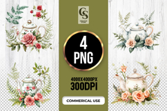 Floral Vintage Teapot Clipart Sublimation PNG Product Image 1