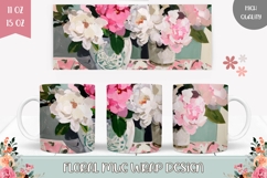 Art Peony Mug Wrap Design, Flowers Mug Sublimation Product Image 1