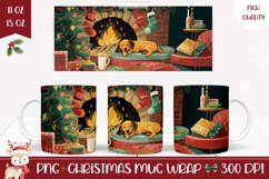 Cartoon Christmas Dog Mug Wrap, Christmas Tree Mug PNG Product Image 1