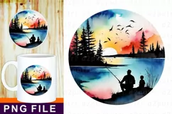 Dad and Son Fishing PNG, Fathers Day Sublimation Product Image 1