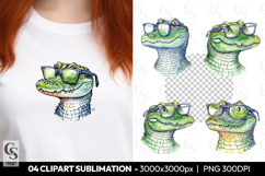 Cute Alligator With Glasses Watercolor Clipart Sublimation Product Image 1